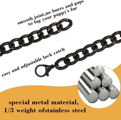 Black Dog Chain Collar, 3/4 Inch Width Cuban Link Durable Necklace for Pit Bulldogs, Light Metal Jewelry 20"