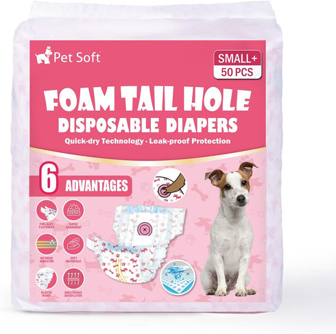 Incontinence,50pcs Pet Soft Disposable Dog Diapers - Female Dog Diapers with Adjustable Foam Tail Hole, Ultra