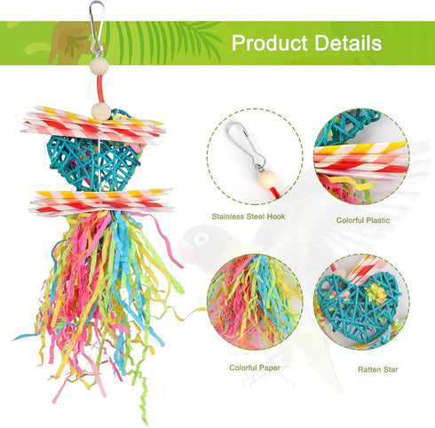 YUEPET 4 Pack Bird Shredder Toys - Small Parrot Chewing Toys for Parakeets, Parrotlets, Lovebirds, Cockatiels