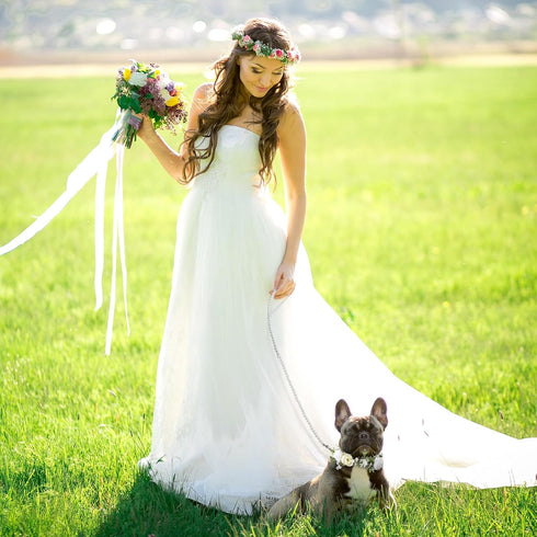 2 Pcs Dog Flower Collar Wedding and Leash Set with Pearls, Adjustable Floral Collars for Medium Dogs