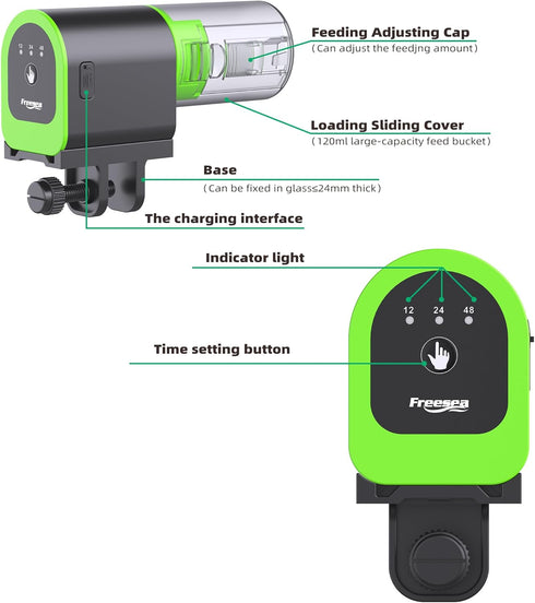 FREESEA Automatic Fish Feeder for Aquarium: Small USB Rechargeable Auto Fish Food Dispenser with Timer for Vacation