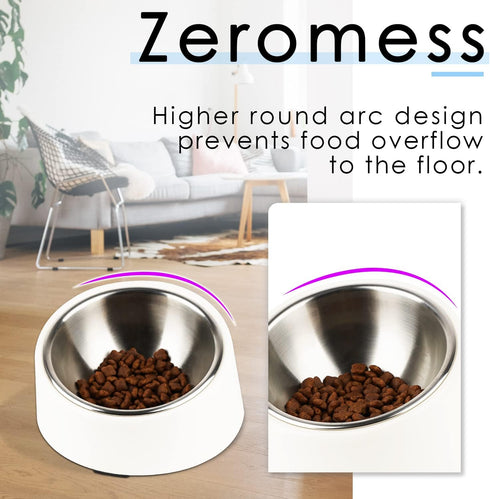 Super Design Mess Free Slanted Dog Bowl, 15° Tilted Non-Skid Feeder for Dogs and Cats, White, 0.5 Cup