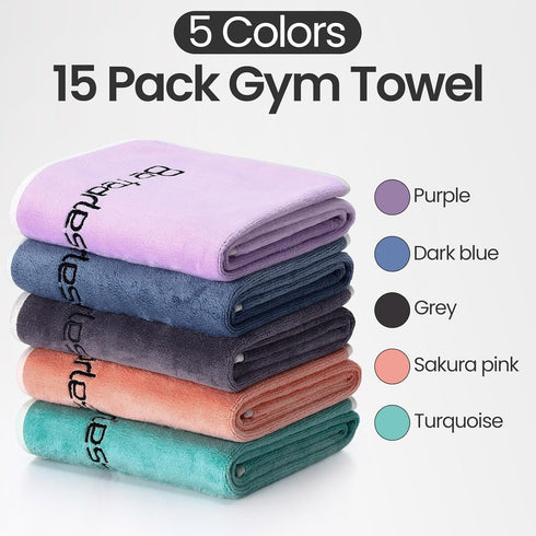 15 Set Swimming 30" 14", 5 Peryiter Pcs Microfiber Gym Towels for Men and Women, Soft Be Fearless Sweat Workout Towels