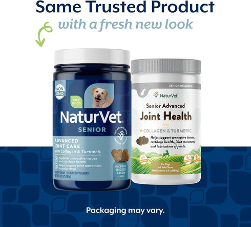 60 NaturVet Senior Advanced Joint Health Dog Supplement Includes Glucosamine, MSM, Chondroitin, Collagen Helps Supports