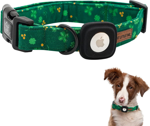 Elegant little tail St. Patrick's Day Dog Collar with Airtag Holder, Adjustable Cute Puppy Collar for Medium Dogs