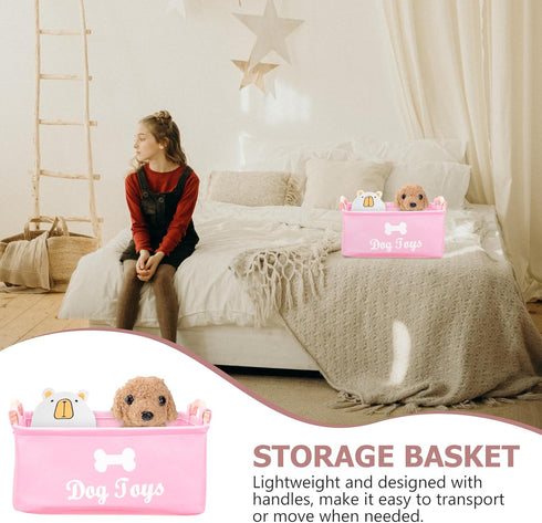 Dog Toy Basket, Storage Bins with Handle, Foldable Square Dog Toy Box for Pet Toys and Blankets