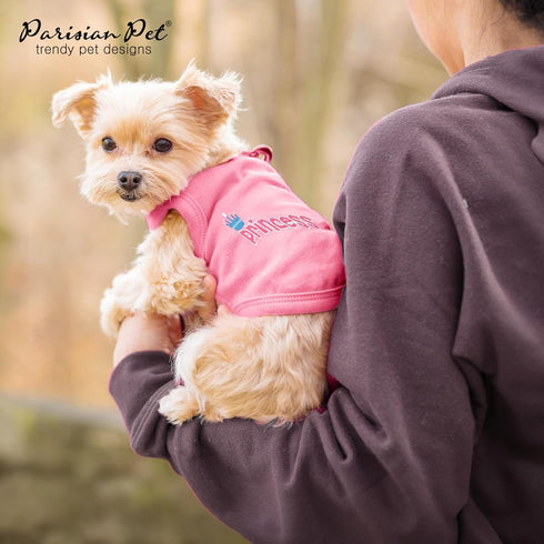 Parisian Pet Dog T-Shirt - Pink Sleeveless Vest with 'Princess' Embroidery - Machine Washable for Small Dogs - S