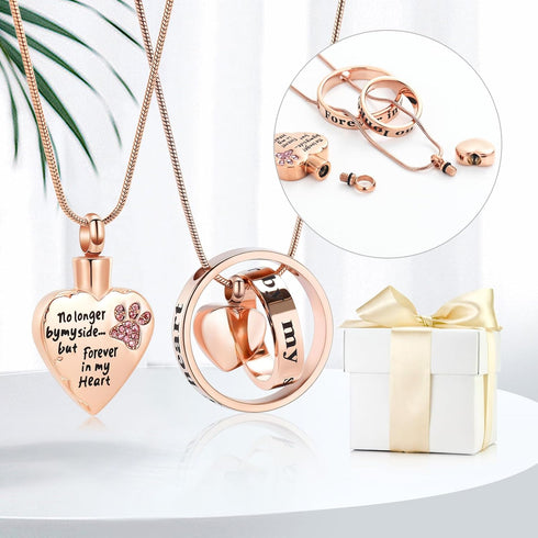 memorial jewelry Forever in My Heart, Pet Cremation Jewelry for Ashes of Dog/Cat, No Longer by My Side Funeral Keepsake