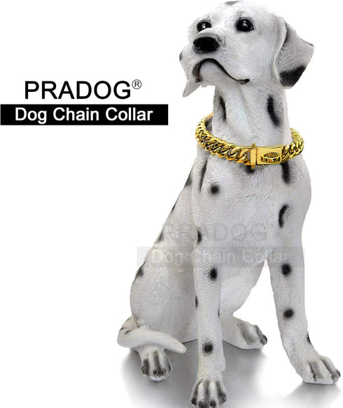 Designer Dog Gold Chain Collar, 15MM Cuban Link with Safety Buckle, Stainless Steel Walking Collars (15MM, 26")