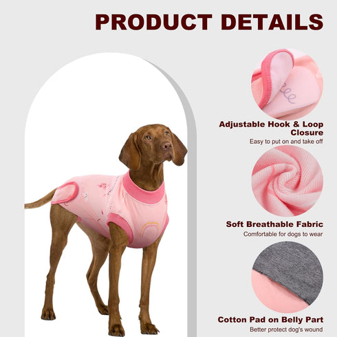 IDOMIK Dog Recovery Suit for Female Spay, Adjustable Anti-Licking Onesie, Soft Wound Bandage & E-Collar