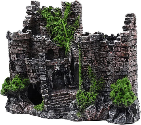 Ancient Castle Design Resin Aquarium Decoration, Stone Cave Hide House for Betta, Shrimp, Turtle