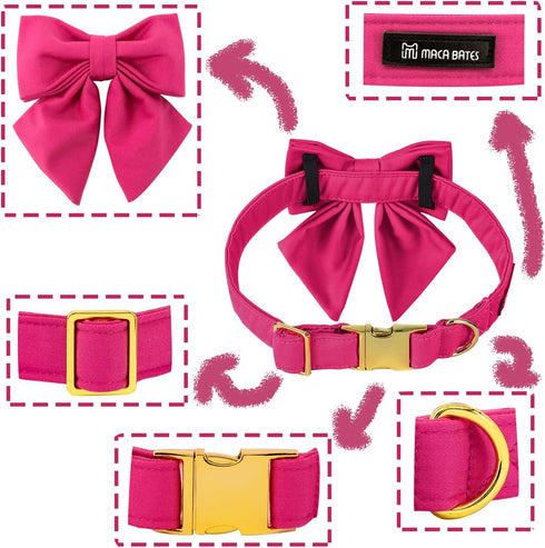 Maca Bates Dog Collar with Rose Red Bow Bowtie for Dogs Solid Colors Sailor Bow Tie Adjustable Breakaway Girly Pink Collars Birthday Gift for Small Medium Large XL Girl Female Boy Male Puppy Pet