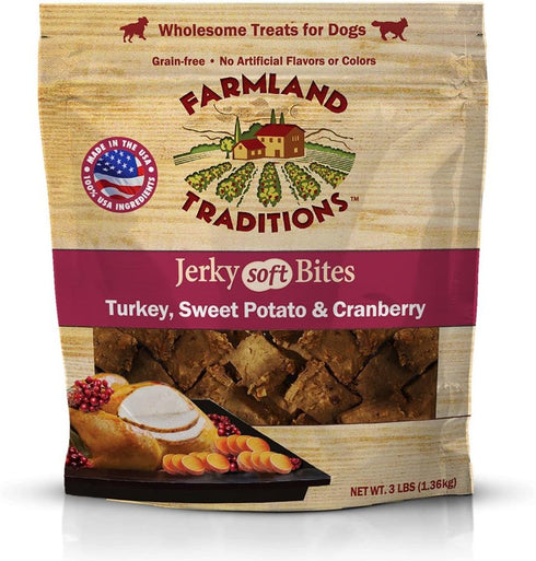 Farmland Traditions USA Made Turkey, Sweet Potato, Cranberry Soft Jerky Bite Dog Treats, 3 lbs