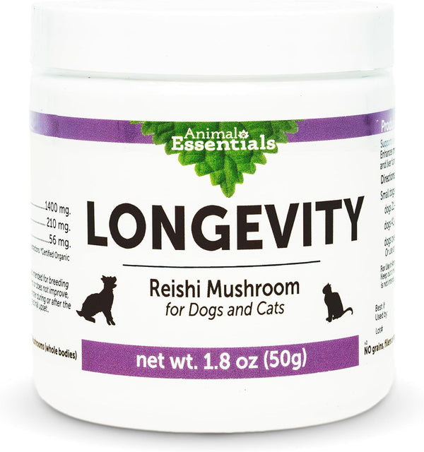 Animal Essentials Longevity Reishi Mushroom Supplement for Dogs & Cats, Antioxidant for Healthy Cardiovascular Function