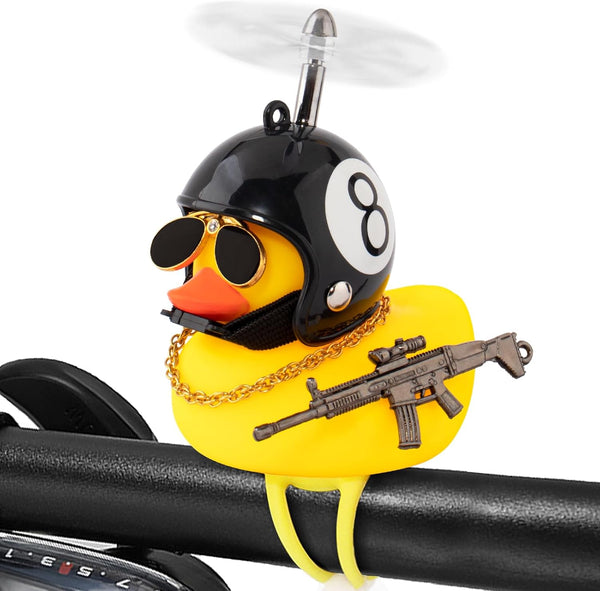 wonuu Bike Bell Squeeze Rubber Duck with Helmet for Cycling Car Dashboard Decorations Silver-Black 8