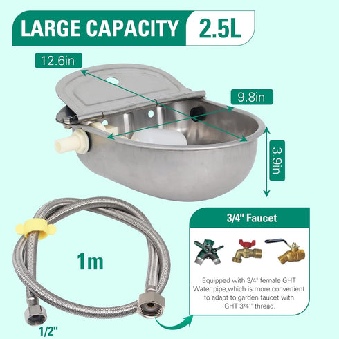 Abustle pig 304 39 inch 3/4''), Stainless Steel Automatic Livestock Waterer with Float Valve and Water Hose(one end
