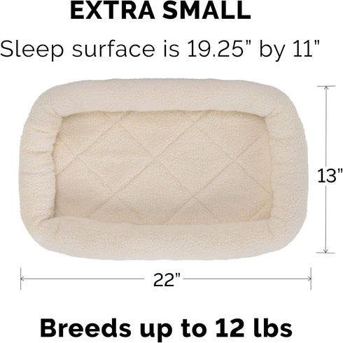 Furhaven Dog Bed for Extra Small Dogs & Indoor Cats, 100% Washable, Cream Sherpa Fleece Bolster Crate Pad, Extra Small