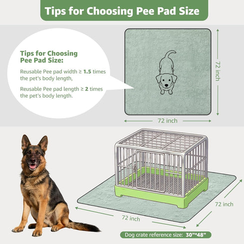 72"x72" LOOBANI Washable Pee Pads for Dogs: Super Absorbent Reusable Dog Pee Pads Extra Large, Waterproof and Leakproof