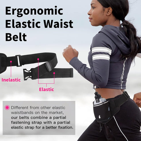 PYFK Upgraded Running Belt with Water Bottles, Hydration Pouch for Men and Women, Fits 7 inches Phones, Fanny Pack for
