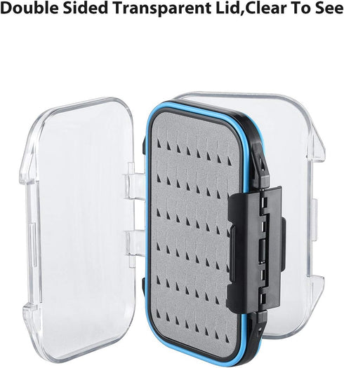 Gonex Fly Boxes for Fly Fishing, Two-Sided Waterproof Lightweight Box with Transparent Lid, 4.1"x 3.0"x 1.2", Grey