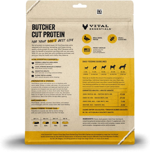 Vital Essentials Freeze Dried Raw Dog Food, Duck Mini Patties Entree, 14 oz