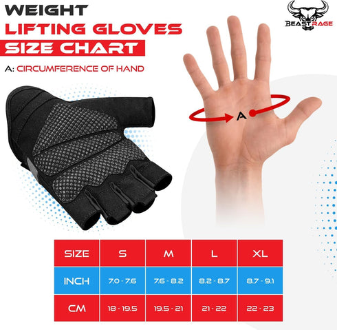 BEAST RAGE Fingerless Weight Lifting Gloves with Palm Protection Padding, Breathable Lightweight Gym Gloves for Men