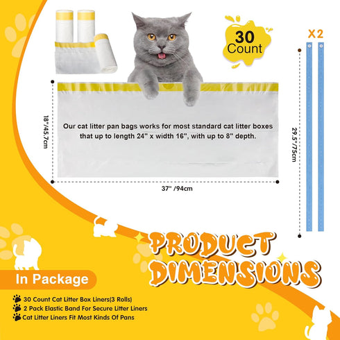 WJXWHSWX 37" 18",30 Count 3 Jumbo Cat Litter Box Liners x Jumbo Extra Thick With Mil Cat Waste Litter Bags Extra Heavy