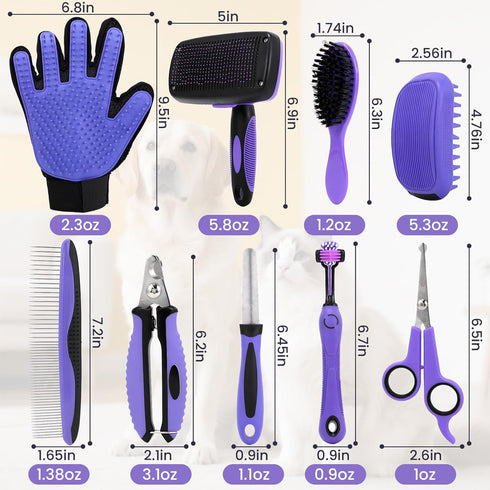 Racvofy 9-in-1For Pet Grooming Kit Dogs and Cats: Deshedding Brush, Nail Clippers & Massage Glove for Daily Grooming