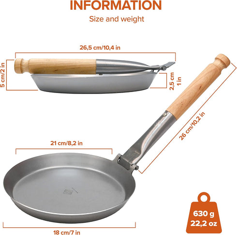 JÄGARSTEKPANNA Original Carbon Steel Frying Pan with Foldable Birch Handle