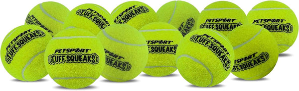 PetSport TuffSqueaks Yellow Tennis Ball Dog Toys, 12 Pack Small (1.8") Durable Non-Toxic Felt & Rubber