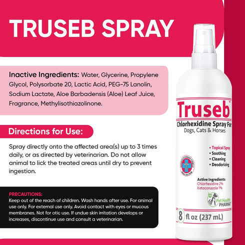 Truseb All Natural Ketoconazole and Chlorhexidine Spray for Pets with Aloe for Dogs and Cats (8 oz) Made in USA