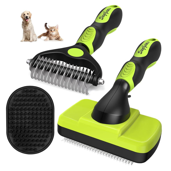 3PCS Dog Brush Set - Premium Pet Supplies for Shedding, Bathing, and Slicker Brushing (Green Black)