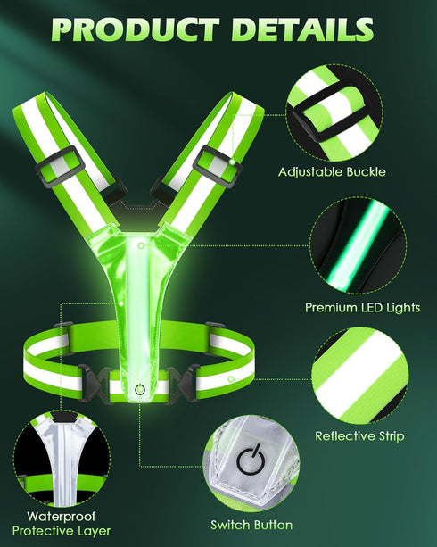 Zacro LED Reflective Vest for Running, Rechargeable Light Up Running Gear with 5 Colors, Adjustable for Men, Women, Kids