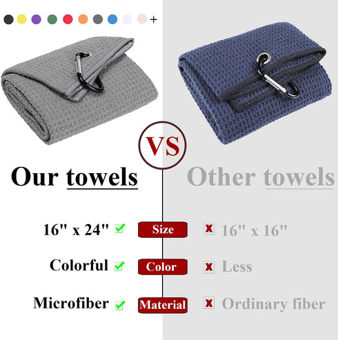 VIVIDLY 4-Piece Golf Towel Kit, Microfiber Waffle Pattern Tri-fold Golf Towel (16" x 24") with Golf Club Brush & Divot