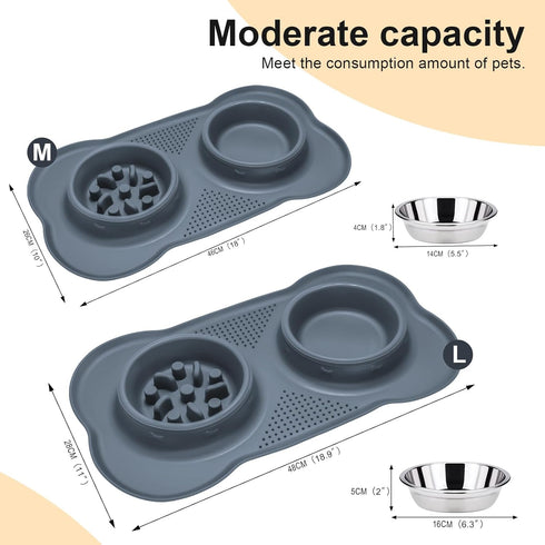 Slow Feeder Dog Bowls, Non-Skid Silicone, Non-Spill Drinking Bowl for Small Medium Dogs and Cats, Dishwasher Safe