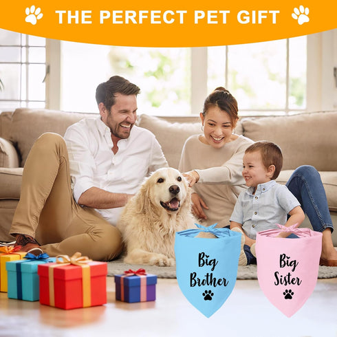2 Packs Big Sister and Big Brother Pet Dog Bandana, Triangle Scarf for Small Medium Large Dogs, Baby Announcement