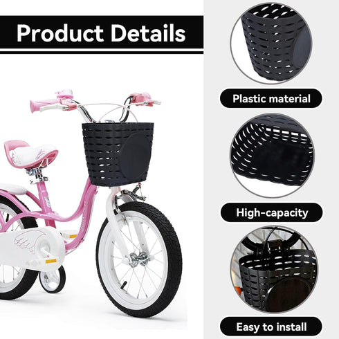 Kids Bike Basket Front, Plastic Scooter Basket for Toddler Bike Accessories, Black