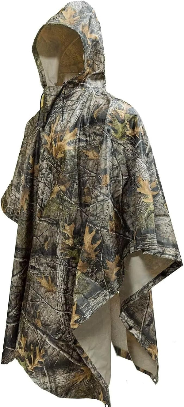 LOOGU Waterproof Rain Poncho Hooded Multi-Use Camo Rain Coat Shelter Ground Sheet for Hunting Camping Hiking