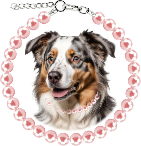 Chunky Pearl Dog Necklace (Beads 19mm) with Strong Stainless Steel Wire Rope, Adjustable Pearl Collar for Medium Large