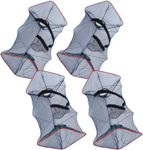 Happyyami Portable Crawfish Trap and Lobster Cast Net 4pcs, Foldable Mesh Crab