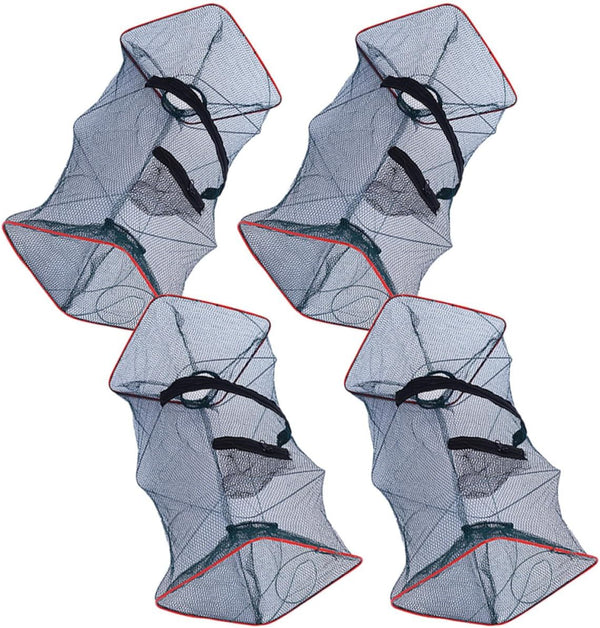 Happyyami Portable Crawfish Trap and Lobster Cast Net 4pcs, Foldable Mesh Crab