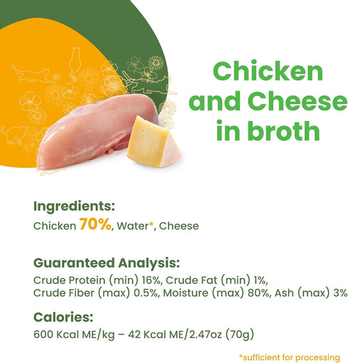 Almo Nature HQS Natural Chicken with Cheese, Grain Free, Additive Free, Adult Cat Canned Wet Food, Shredded