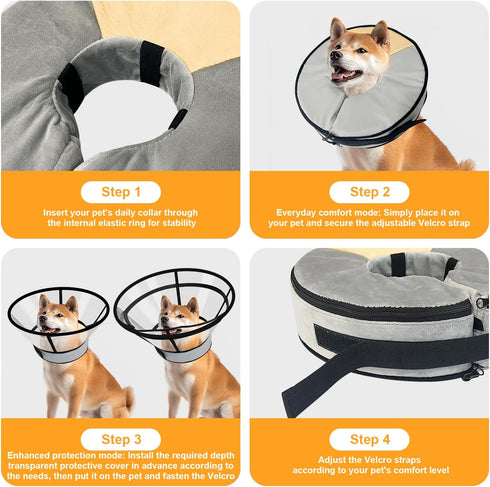 2PCS Sponge Core Dog Cat Cone Collar for After Surgery Recovery, Inflatable Dog Cone Alternative, Lainergie Dogs Donut