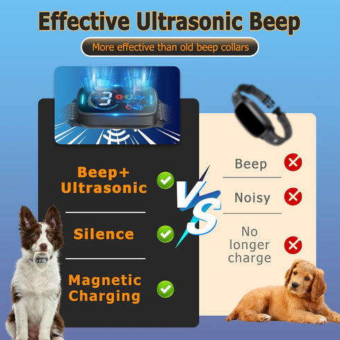 Ultrasonic Dog Bark Collar for Large Medium Dogs, Smart Anti Barking Device, Rechargeable Training Collar with