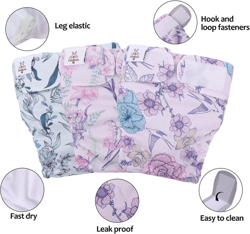 CuteBone Washable Dog Diapers for Female, 3 Pack Puppy Training Pants for Docked-Tail Dogs WWD16M