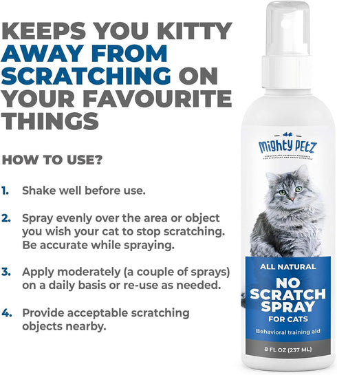 Mighty Petz Cat Indoor Repellent Spray - Non-Toxic Anti Scratch Spray for Furniture, 8 oz, Vanilla Cinnamon