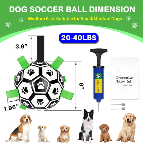Dog Soccer Ball Toys with Straps, 6'' Interactive Tug of War Toy for Small Medium Dogs, Outdoor Birthday Gifts