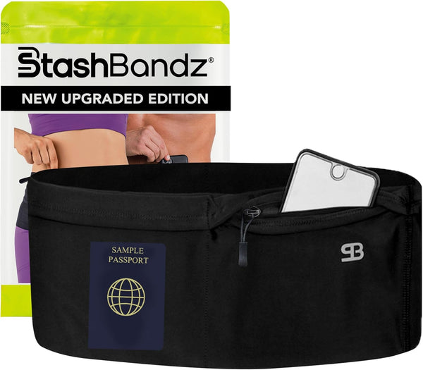 StashBandz Running Belt for Women & Men No-Bounce Fanny Pack with 4