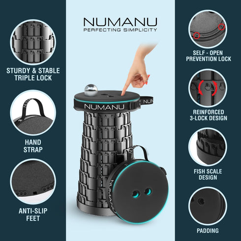 2026 620lbs 2.5"-18" NUMANU Upgraded Padded Collapsible Stool, Max H Adjustable Portable Folding Stool for Adults