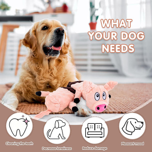 Plush Squeaky Dog Toys for Dogs, Interactive Dog Tug of War Toy for Small/Medium/Large Breed (Pig)